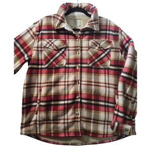 SAGE COLLECTIVE Plaid Sherpa Lined Shacket Jacket Womens Large Red Tan